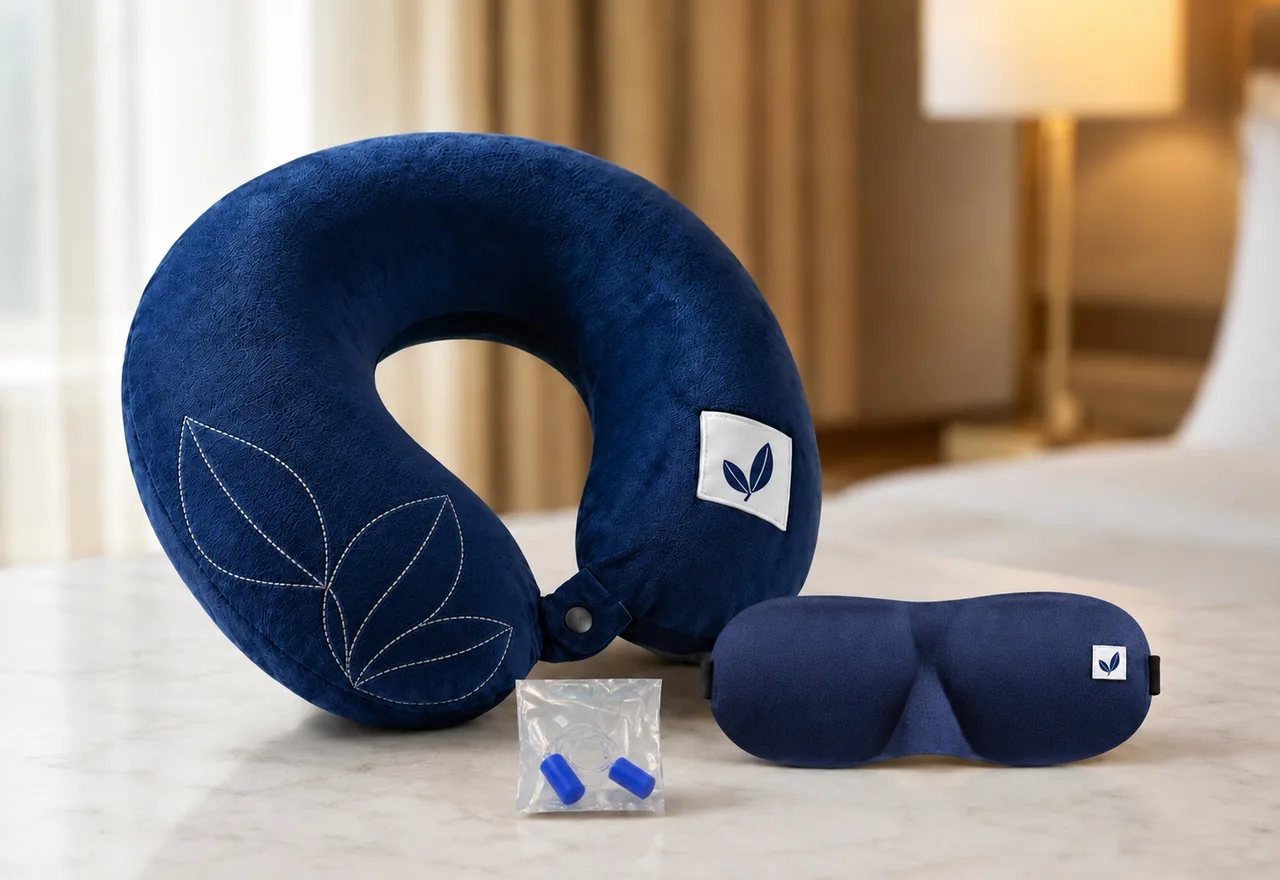 Neck pillow, eye mask and ear plugs, Navy set