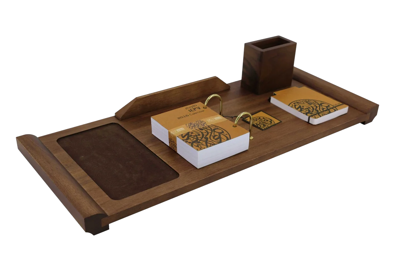 Walnut calendar set with velvet phone pad, royal desk calendar, item 16EC01