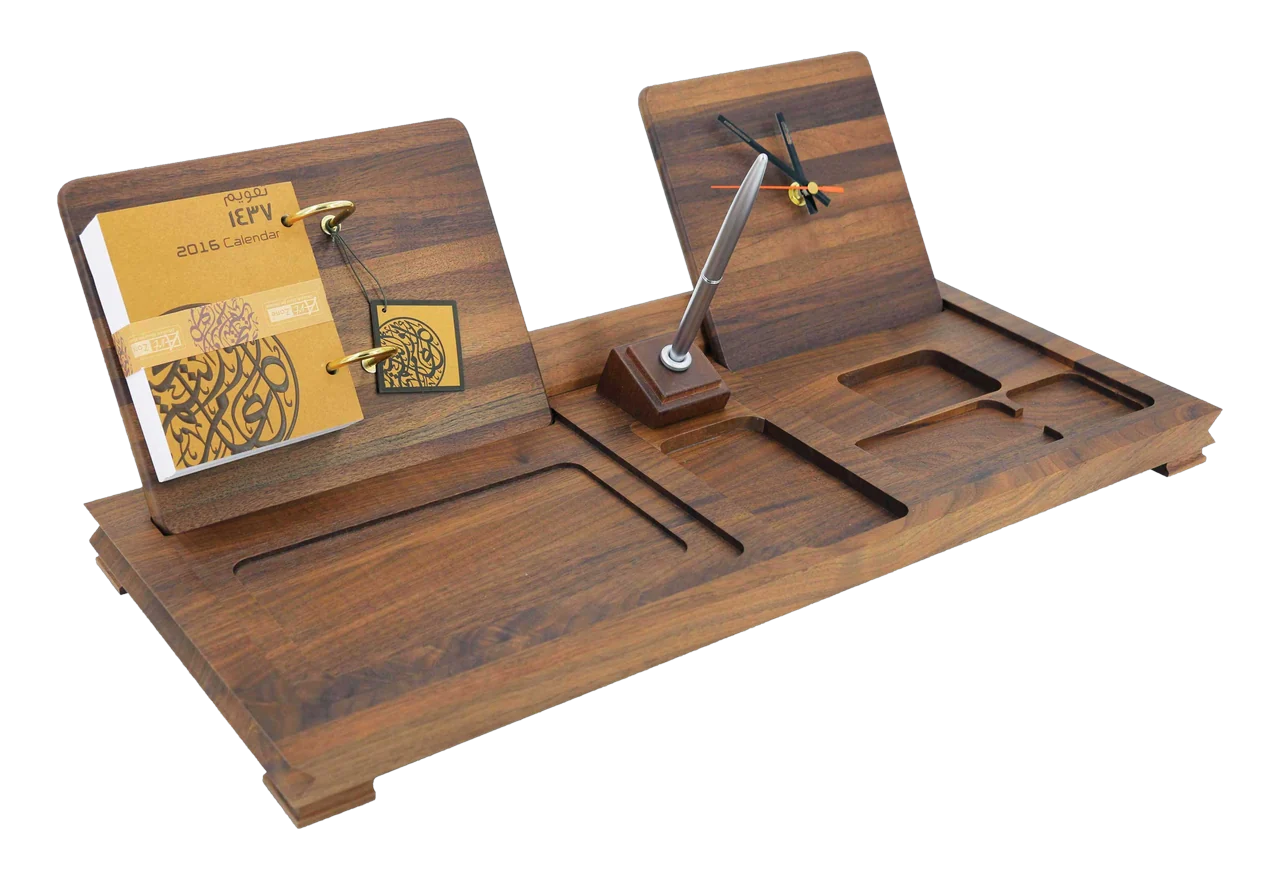 Walnut calendar set with tilting panels, royal desk calendar, item 16VIP03
